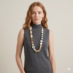 Vintage Treska Wood Coral Stone Bead Statement Necklace - beachy vibes!